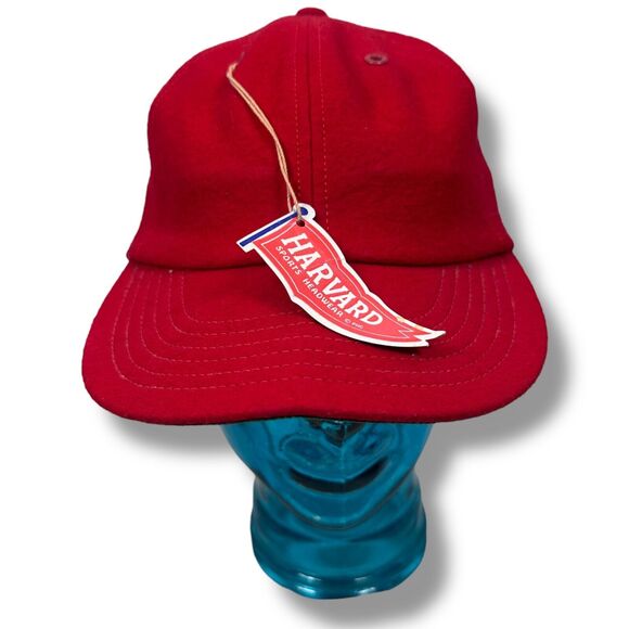 Vintage Harvard Sports Headwear Fitted Hat 7 3/8 Red Leather Sweatband 70s New - Picture 1 of 11